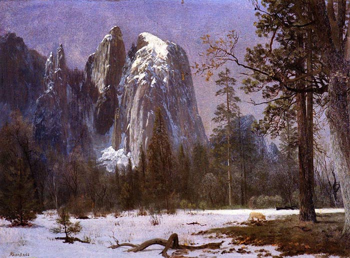 Bierstadt Oil Painting Reproductions - Cathedral Rocks Yosemite Valley Winter