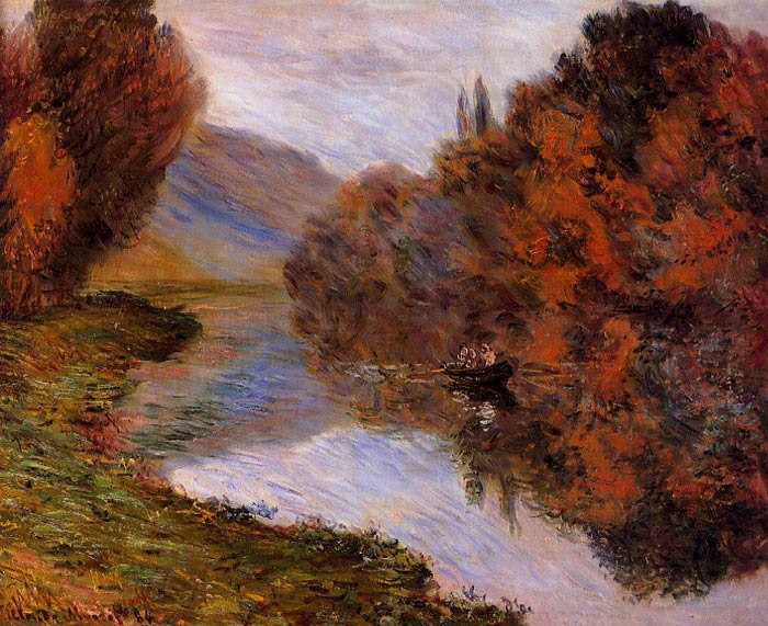 Monet Oil Painting Reproductions - Rowboat on the Seine at Jeufosse