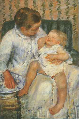 Mother About to Wash her Sleepy Child painting, a Mary Cassatt paintings reproduction, we never sell