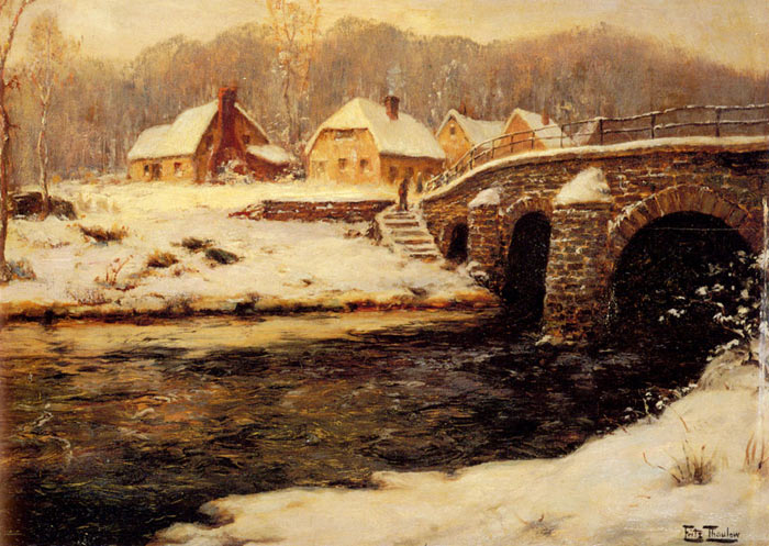 Oil Painting Reproduction of Frits Thaulou - A Stone Bridge Over A Stream In Winter