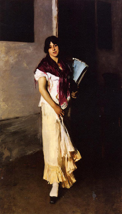 Oil Painting Reproduction of Sargent - Italian Girl with Fan aka Venetian Girl with a Fan