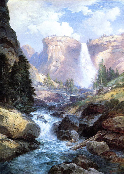 Oil Painting Reproduction of Moran- Waterfall in Yosemite