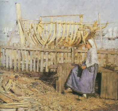A French Boat Builing Yard painting, a Henry Herbert La Thangue paintings reproduction, we never