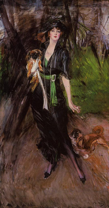 Boldini Oil Painting Reproductions- Portrait of a Lady, Lina Bilitis, with Two Pekinese