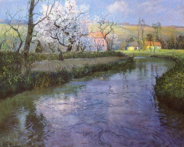 Oil Painting Reproduction of Thaulow - A French River Landscape