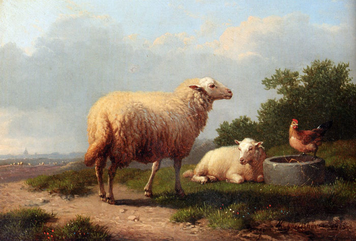 Oil Painting Reproduction of Verboeckhoven - Sheep In A Meadow