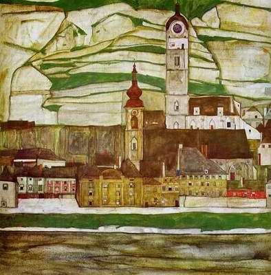 Stein on the Danube with Terraced Vineyards painting, a Egon Schiele paintings reproduction, we