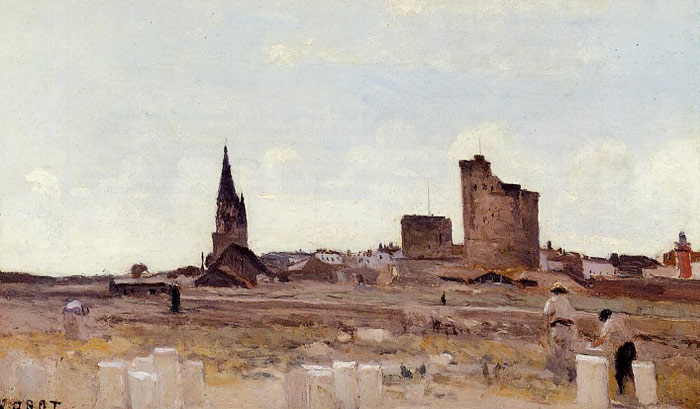 Oil Painting Reproduction of Corot- La Rochelle - Quarry near the Port Entrance