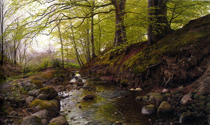 Oil Painting Reproduction of Monsted - Stream in the Woods