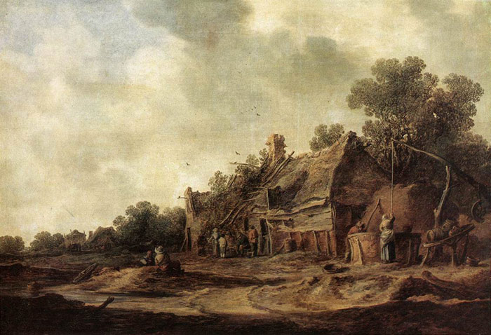 Oil Painting Reproduction of Goyen- Peasant Huts with a Sweep Well