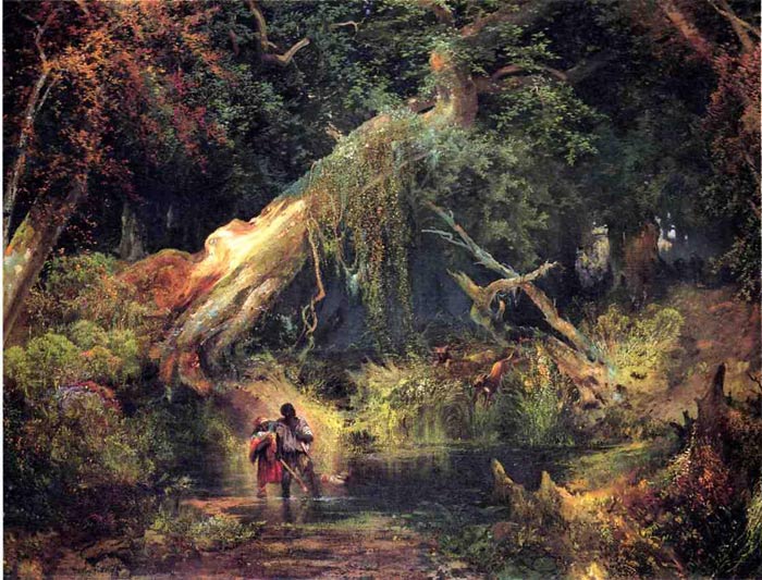 Oil Painting Reproduction of Moran- Slave Hunt, Dismal Swamp, Virginia