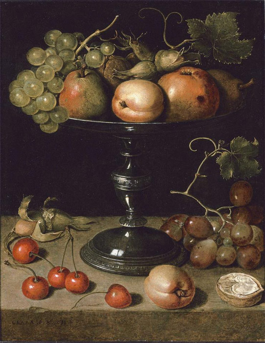 Oil Painting Reproduction of Peeters - Fruit on a Tazza with grapes, cherries & almonds on a stone