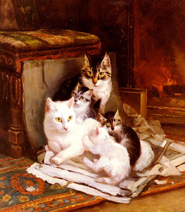 Oil Painting Reproduction of Ronner-Knip- The Happy Litter