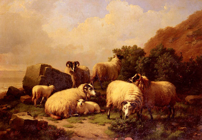Oil Painting Reproduction of Verboeckhoven - Sheep Grazing By The Coast