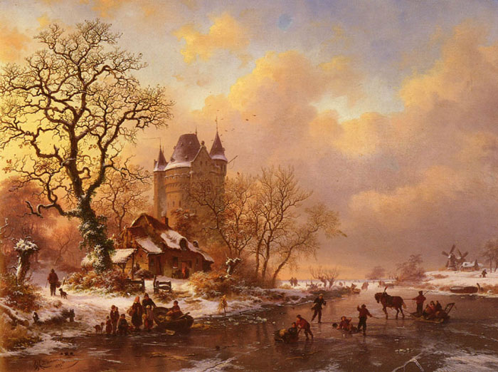 Oil Painting Reproduction of Kruseman- Skating in the Midst of Winter