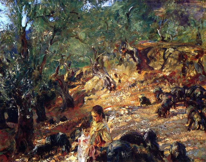 Sargent Oil Painting Reproductions - Ilex Wood at Majorca with Blue Pigs