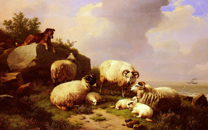 Verboeckhoven Oil Painting Reproduction- Guarding The Flock By The Coast