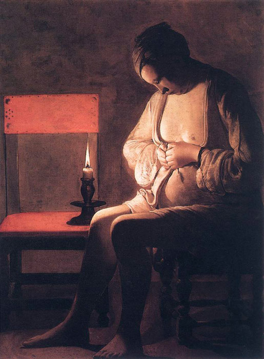 Oil Painting Reproduction of Georges de La Tour - Woman catching Fleas