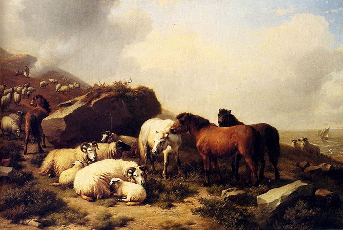 Verboeckhoven Oil Painting Reproduction - Sheep Grazing By The Coast