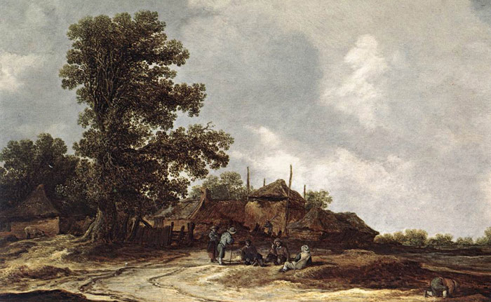 Oil Painting Reproduction of Goyen- Farmyard with Haystack