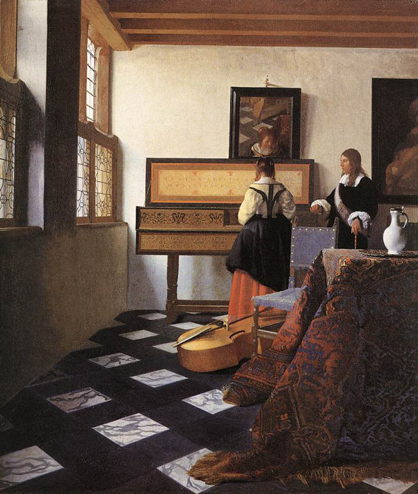 Johannes Vermeer Oil Painting Reproductions - A Lady at the Virginals with a Gentleman