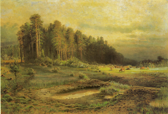 Oil Painting Reproduction of Savrasov- A Forest Island in Sokolnik