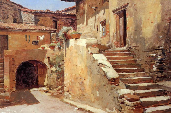 Oil Painting Reproduction of Duveneck- Italian Courtyard