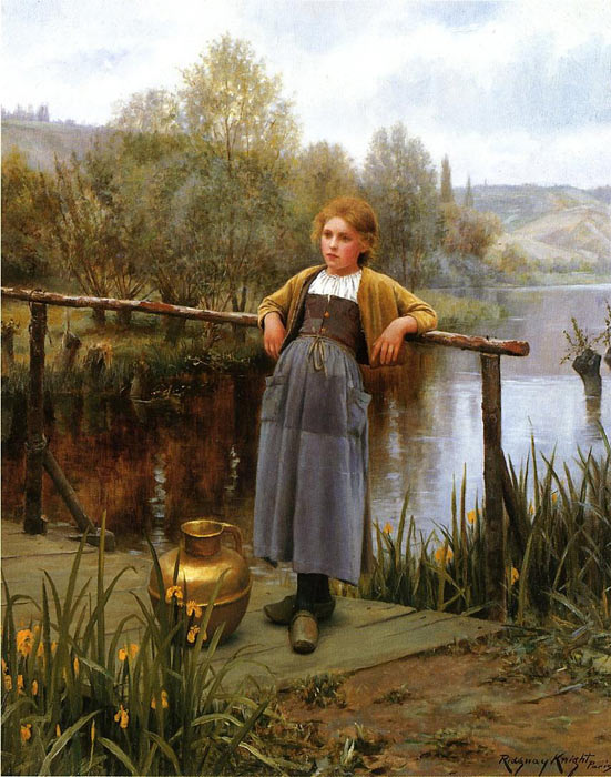 Knight Oil Painting Reproductions - Young Girl by a Stream