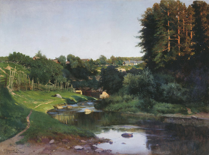 Oil Painting Reproduction of Kryzhitskii - A Village near the River