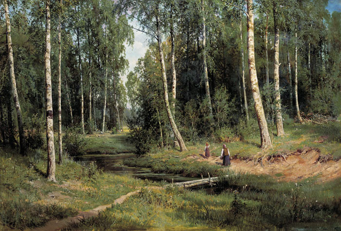 Oil Painting Reproduction of Shishkin - River in a Birch Forest