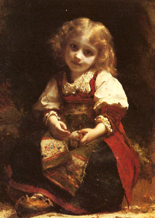 Piot Oil Painting Reproductions - A Little Girl Holding A Bird