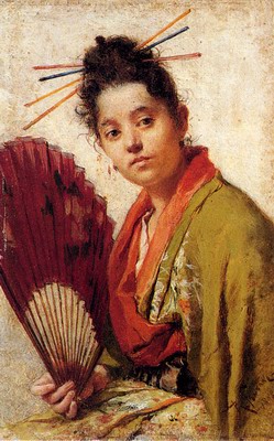 A Young Girl Holding A Fan