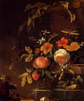 Flowers In A Landscape With A Lizard