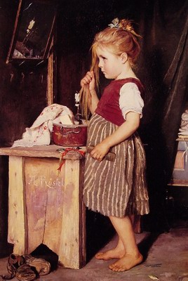 Young Girl combing her hair