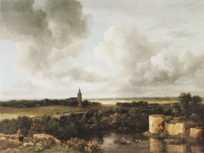 landscape with church and ruined astle