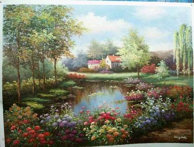 flowers oil painting Summer Garden oil painting in a Garden Garden oil painting