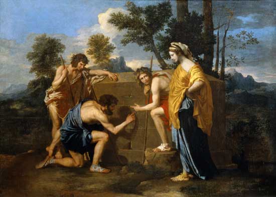 Arcadian Shepherds, 1637 (Et in Arcadia Ego, Chatsworth), Nicolas Poussin