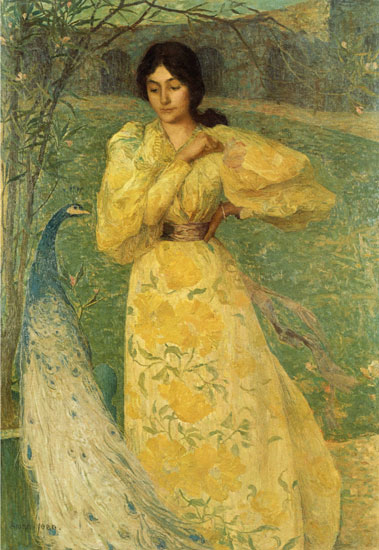 Girl with a Peacock, Edmond Aman-Jean