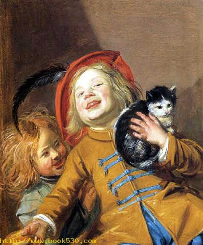 Two children with a cat
