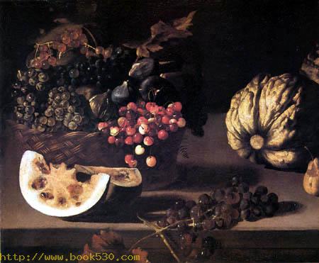 Basket of Cherries, Melons and Grapes