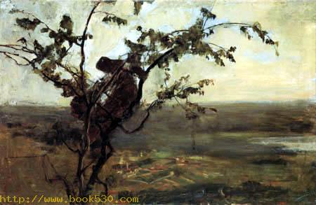 Landscape with a woman in the tree