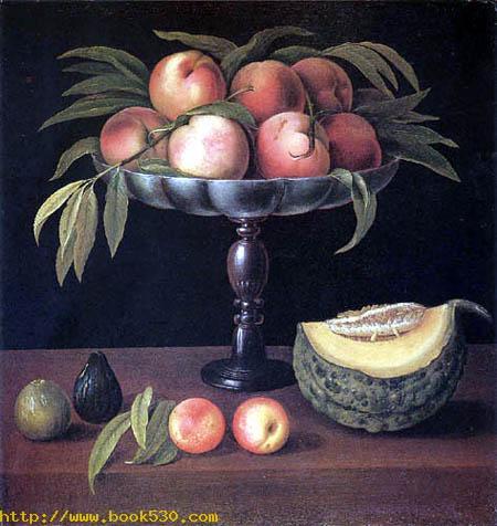 Goblet with peaches, melon and figs