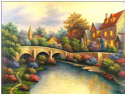 Cottages oil painting