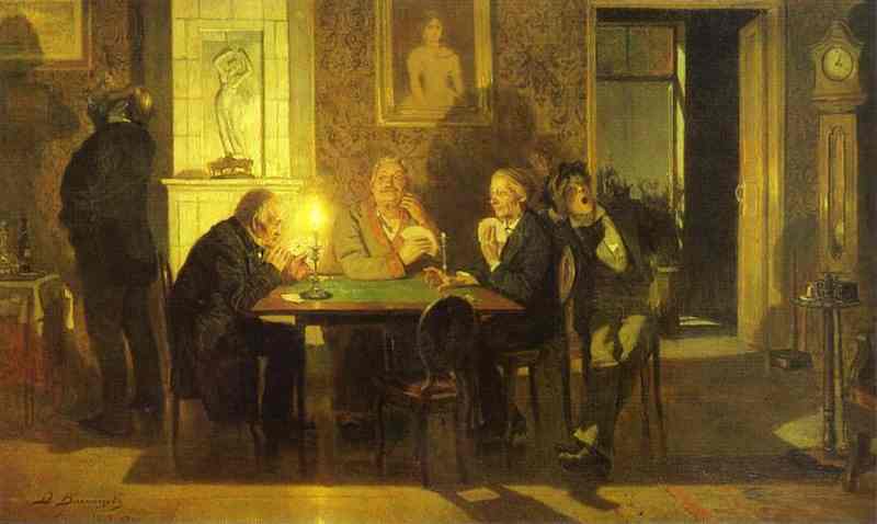 Oil painting:A Game of Preference. 1879