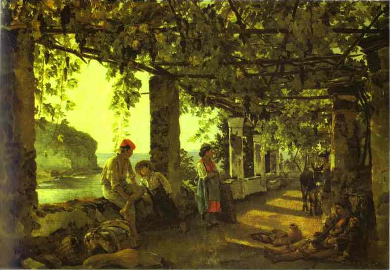 Oil painting:A Porch Twined with Vines. 1828