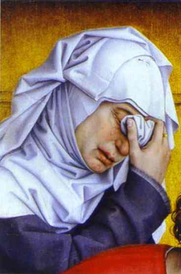 Oil painting:Deposition. Mourning Woman. Detail. c.1435