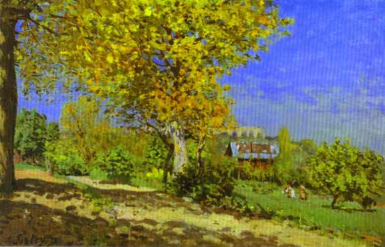 Oil painting:Landscape at Louveciennes. 1873