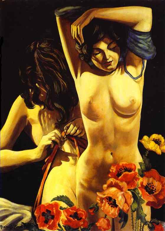 Oil painting:Two Women with poppies / Deux femmes aux pavots. 1942