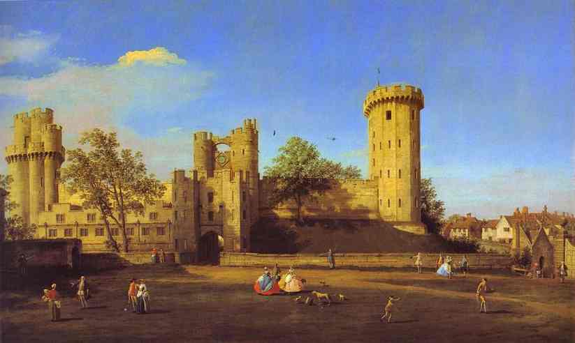Oil painting:Warwick Castle: the East Front. 1752