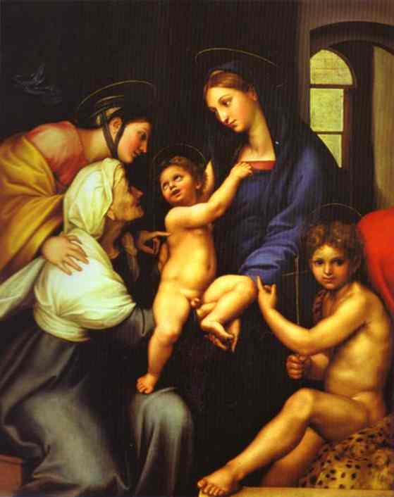 Oil painting:Madonna of the Cloth. c.1514